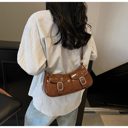 2025 autumn new simple casual belt buckle decorated personality niche crossbody bag