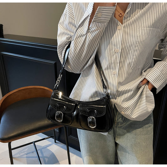 2025 autumn new simple casual belt buckle decorated personality niche crossbody bag